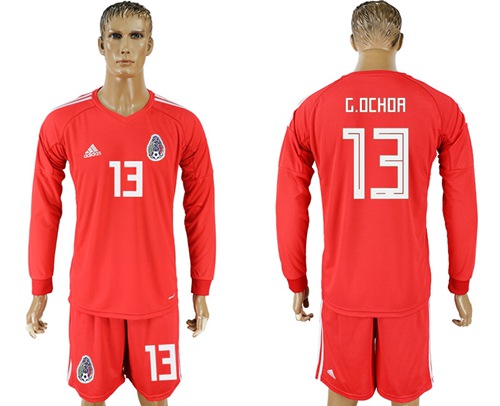 Mexico #13 G.Ochoa Red Long Sleeves Goalkeeper Soccer Country Jersey